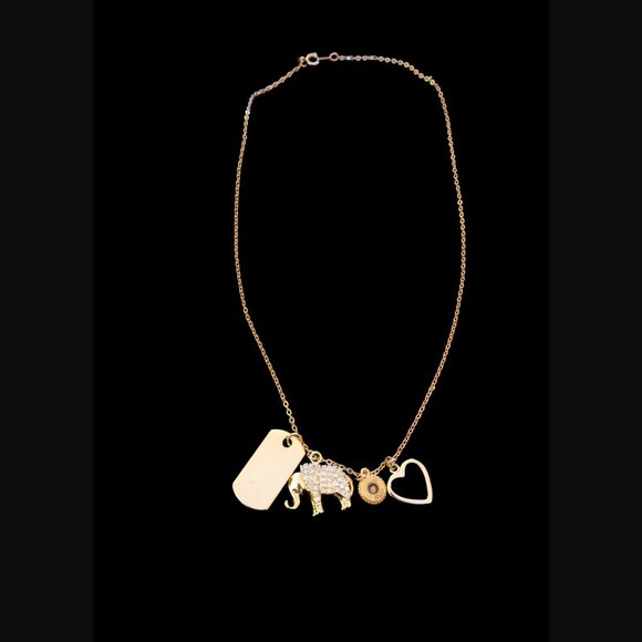 Bob Siemon Designs BSD Gold Tone Multi Pendant Elephant Heart Dog Tag Necklace - Picture 5 of 5